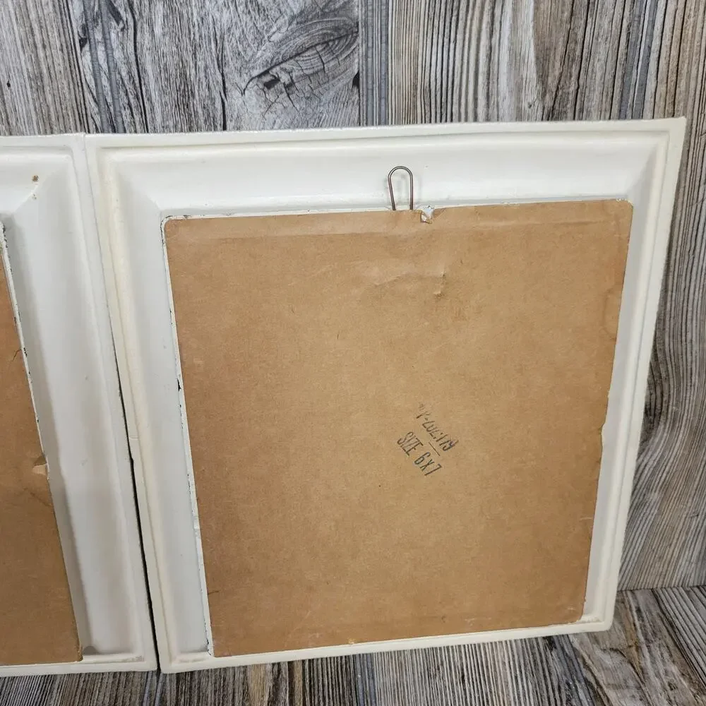 Vintage Turner Floral Prints Pair MCM White Flowers Ornate Cream Framed Wall Art